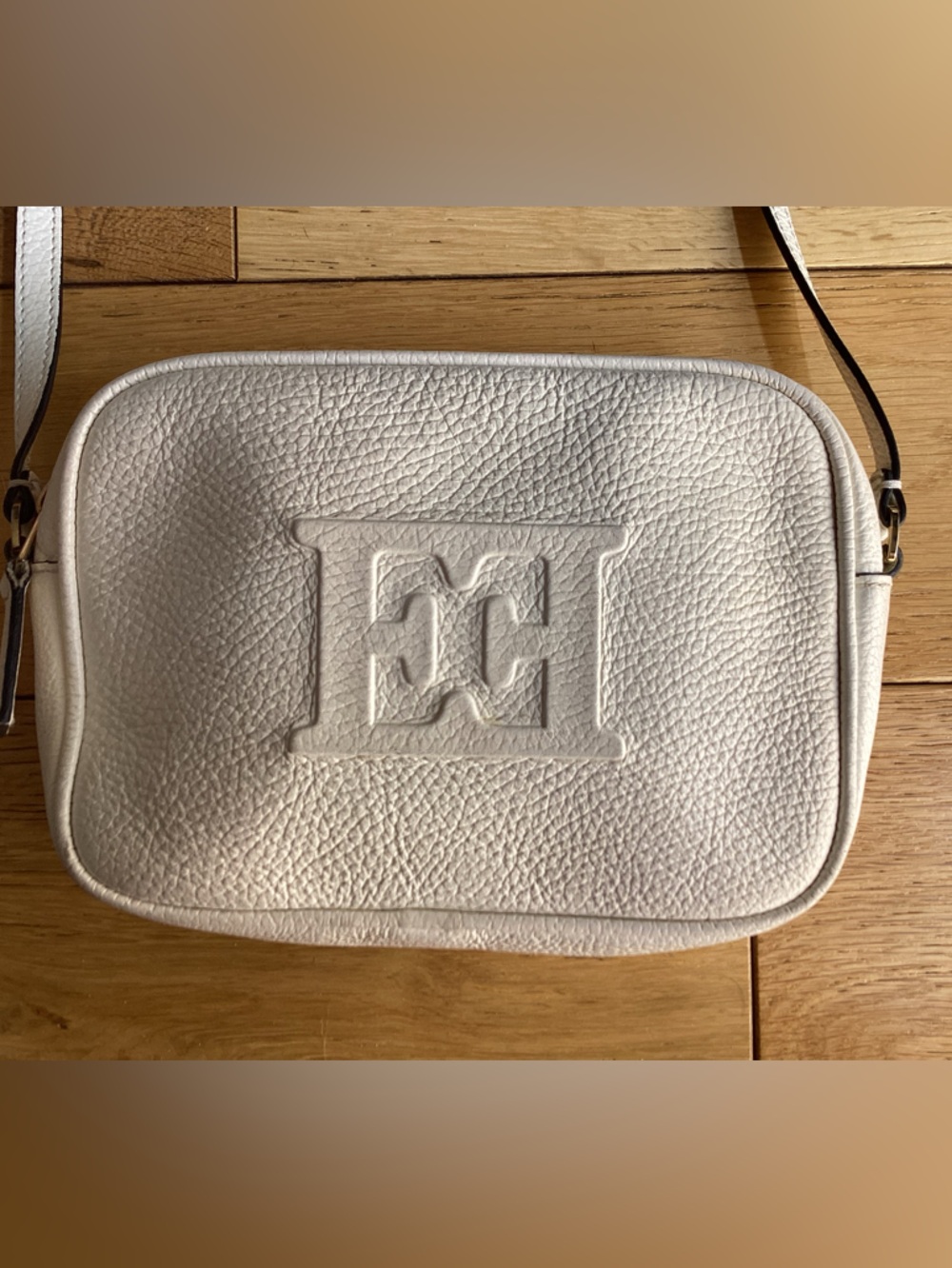 Escada White Leather Crossbody with Embossed Logo camera bag